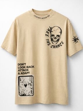 🆕Seven Souls Skull Graphic T-Shirt Men’s Medium Beige Streetwear Gothic Graphic